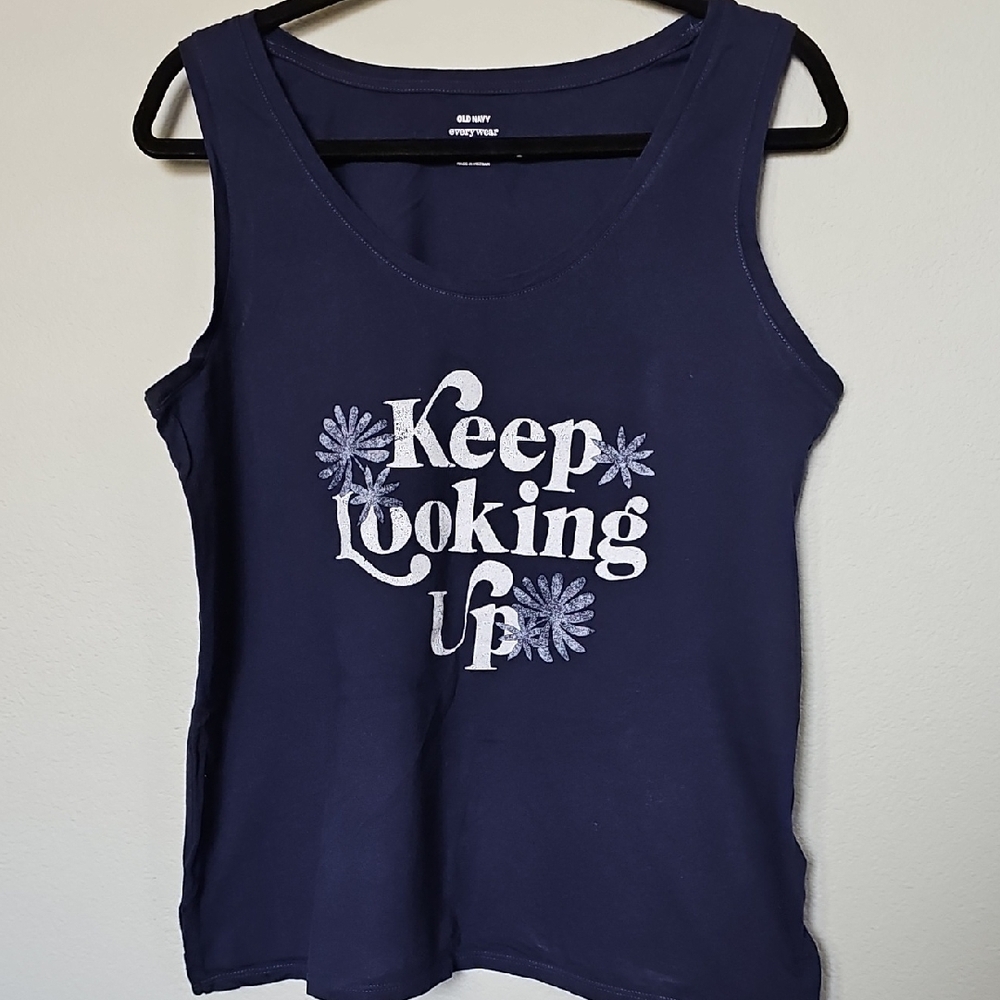 Old Navy Blue White Sleeveless Every day Wear Tank Top Large